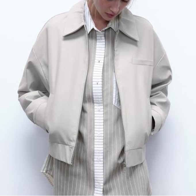 Nwot Zara Water Repellent Light Gray Collared Jacket Sz Xs